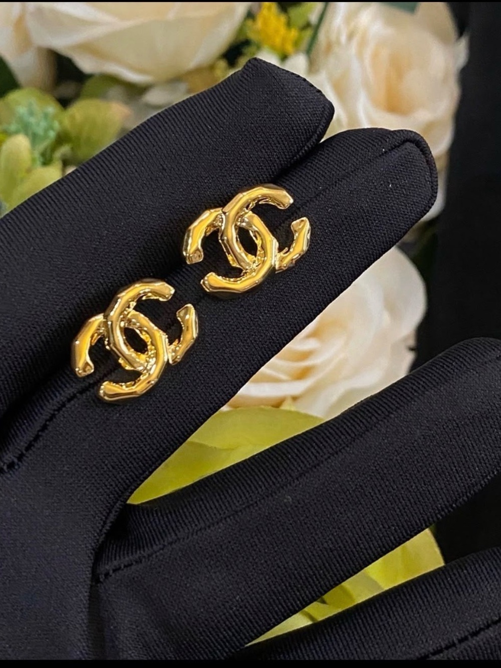 Designer Inspired Gold CCC Logo Stud Earrings - Women's Jewelry